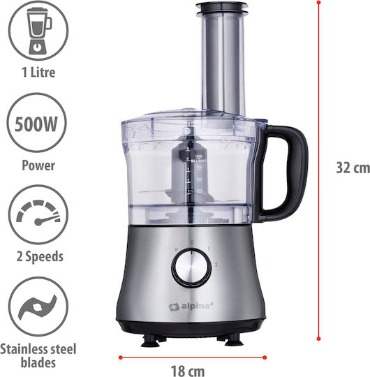 Alpina Appliances Multifunctional Food Processor 500W with Pot 1lt and Jug Blender