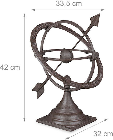 Ceas solar decorativ de grădină antic cu cifre romane 1 8 6 12 42 X 33,5 X 32 cm maro