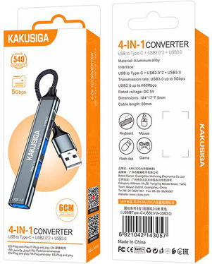 Kakusiga USB-Hub 4 Anschlüsse USB 3.0 mit USB-C Verbindung Grau