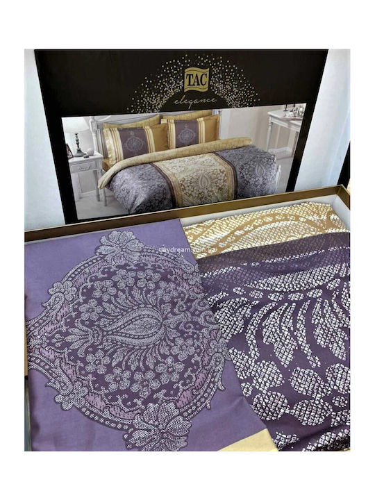 Tac Set Husă de Pilotă Dublă cu 4 Fețe de Pernă & 1 Cearsaf 200x220 Purple/beige