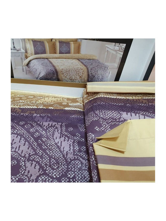 Tac Set Husă de Pilotă Dublă cu 4 Fețe de Pernă & 1 Cearsaf 200x220 Purple/beige