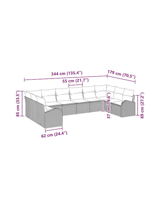Corner Outdoor Sofa Rattan with Cushions 55x55x69cm