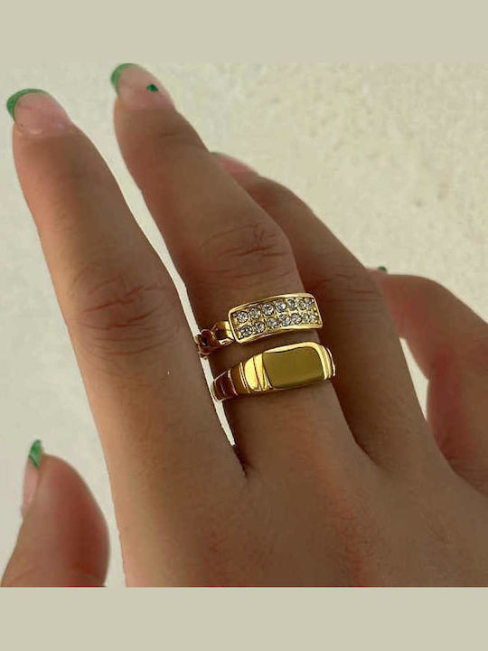 Enotia Damen Ring mit Zirkonia aus Stahl Vergoldet