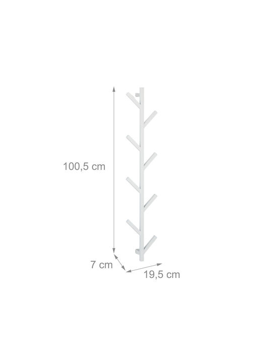 Tree-shaped Coat Rack 8 Hooks Dimensions 100.5 X 19.5 X 7 Cm White Relaxdays