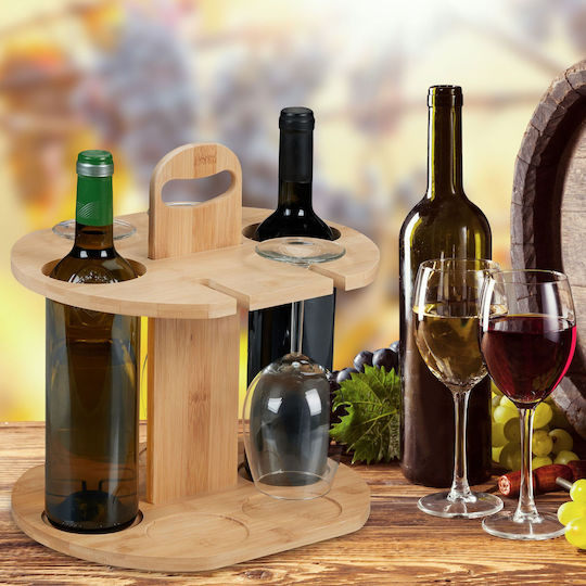 Suport pentru Sticle de Vin 2 Sticle 4 Pahare Mâner de Transport Maro 30,5 X 30 X 25 Cm