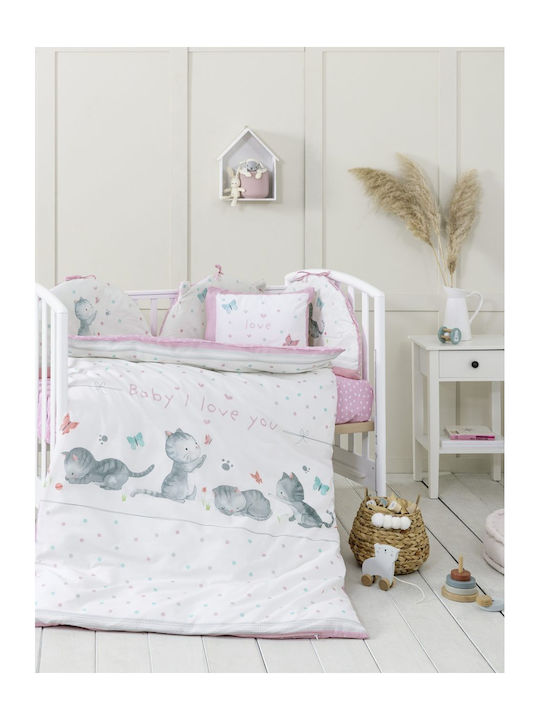Nima Love Βρεφικό Κουβερλί Βαμβακερό Λευκό, Ροζ 100x140cm