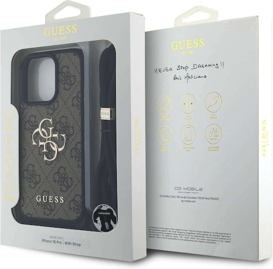 Guess Logo Umschlag Rückseite Synthetisches Leder mit Band Braun (iPhone 17 Pro / iPhone 16 Pro)