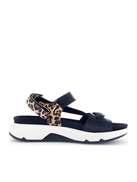 Leather Women's Flat Sandals Anatomic Sporty in Black Color
