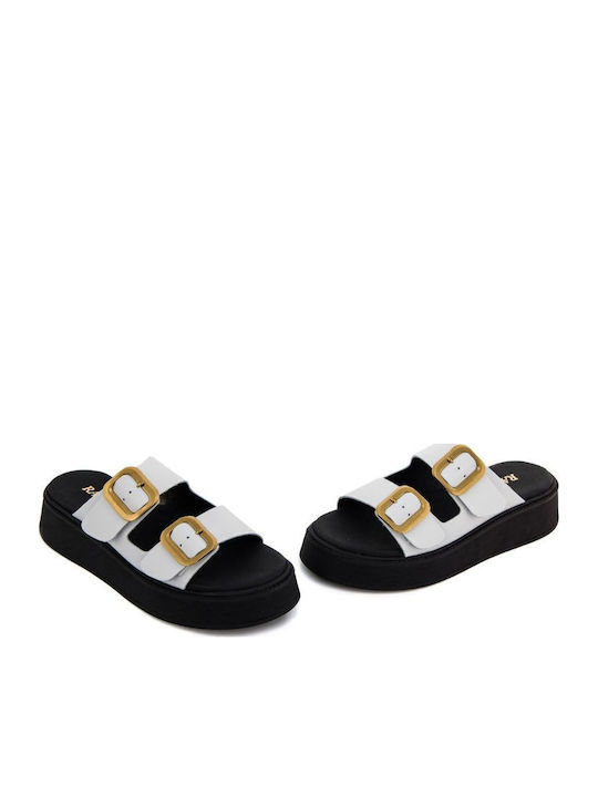 Leather Women's Flat Sandals Flatforms White