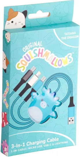 Jazwares Regulär USB zu Typ-C,TC-TC / Micro-USB / Blitzschlag Kabel 2A Türkis 1.2m (B04414)