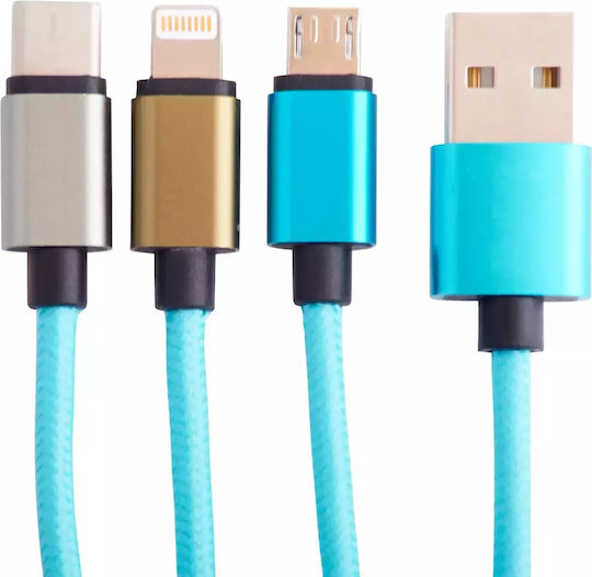 Jazwares Regulär USB zu Typ-C,TC-TC / Micro-USB / Blitzschlag Kabel 2A Türkis 1.2m (B04414)