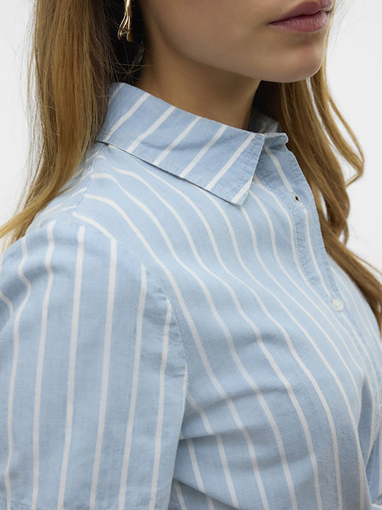 Κοντομάνικο Γυναικείο Πουκάμισο Light Blue Denim Ριγέ