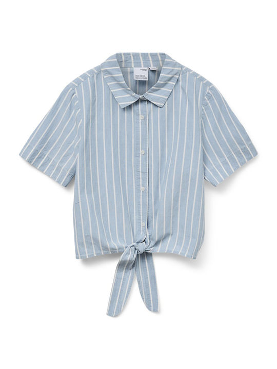 Κοντομάνικο Γυναικείο Πουκάμισο Light Blue Denim Ριγέ