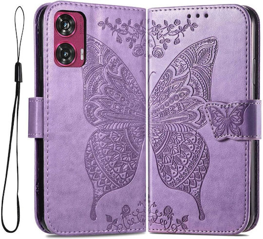 Butterfly Umschlag Rückseite Synthetisches Leder / Kunststoff Magnetisch Lila (Motorola Edge 50 Fusion 5G, Schmetterling)