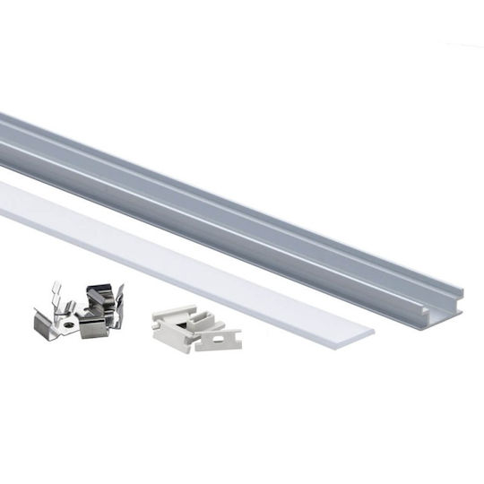 Eurospot Aluminium Bodenprofil Silber LED-Streifen L=2m Milchige Abdeckung Eu5126