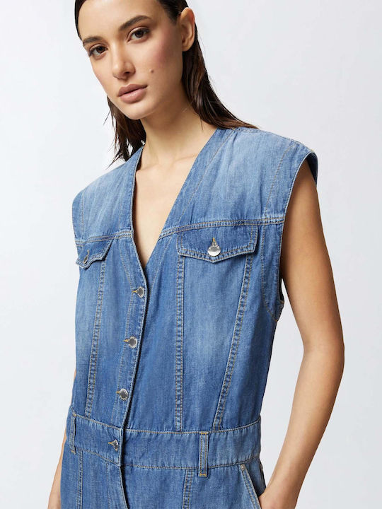 Tanzania Women's Denim Sleeveless One-piece Suit Pink