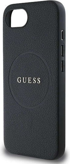 Guess Guess Grained Classic Logo MagSafe Leder Rückseite Schwarz Für iPhone 17e / 16e