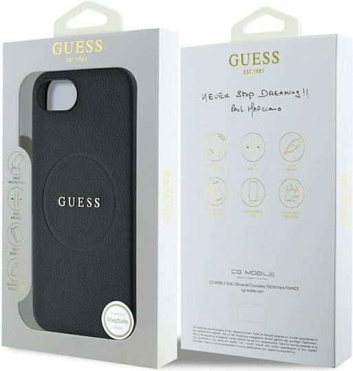 Guess Guess Grained Classic Logo MagSafe Leder Rückseite Schwarz Für iPhone 17e / 16e