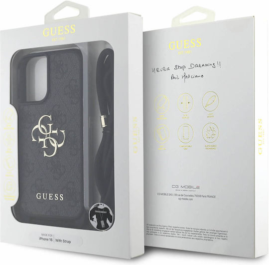 Guess Logo Umschlag Rückseite Synthetisches Leder mit Band Schwarz (iPhone 16)