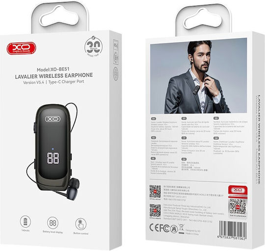 XO ΒΕ51 In-ear Bluetooth Handsfree Ακουστικό Πέτου Μαύρο