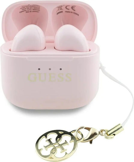 Guess Classic Logo Charm Earbud Bluetooth Handsfree Ακουστικά με Θήκη Φόρτισης Ροζ