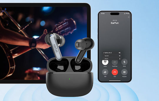 Earfun Air2 In ear Bluetooth хендсфри Слушалки с Устойчивост на Пот и Кутийка за Зареждане Черен