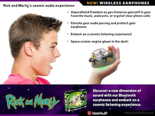 Rick And Morty Tws In-ear Bluetooth Handsfree Ακουστικά με Θήκη Φόρτισης Γκρι