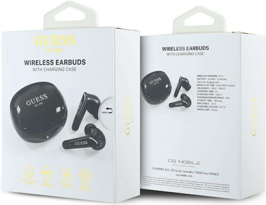 Guess Glossy Classic Logo In ear Bluetooth хендсфри Слушалки с Кутийка за Зареждане Черен
