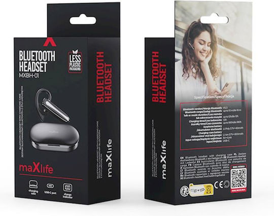 Maxlife MXBH-01 In-ear Bluetooth Handsfree Cască cu Carcasă de Încărcare Negru