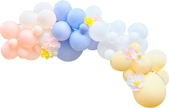Composition with 60 Round Balloons Flowers Blue 12cm