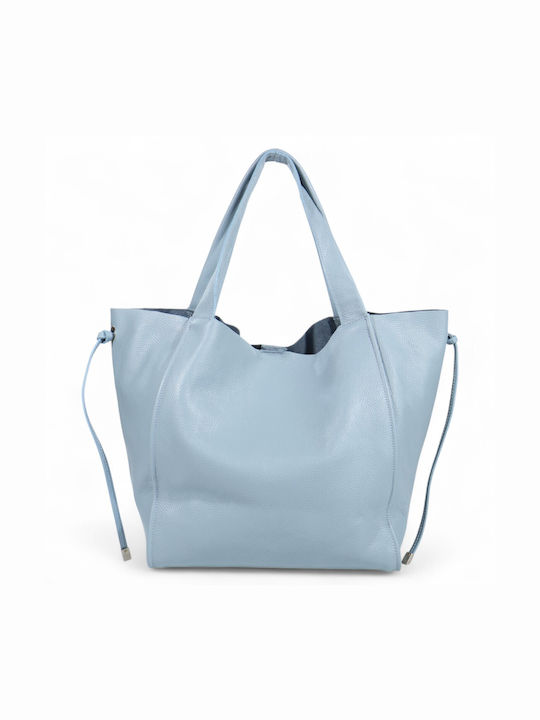 Leather Women's Bag Shopper Shoulder Light Blue