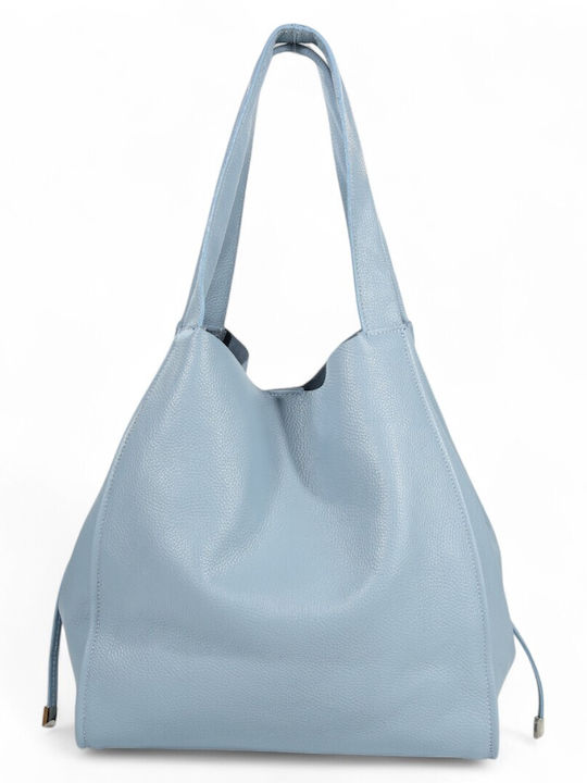Leather Women's Bag Shopper Shoulder Light Blue
