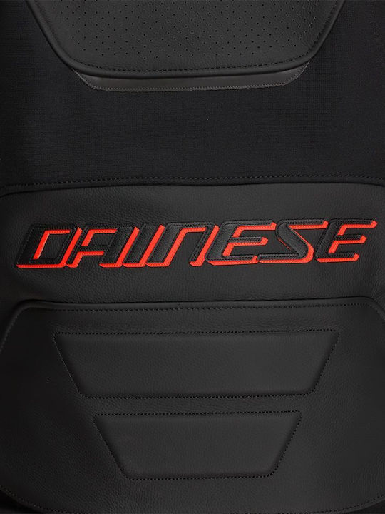 Dainese Racing 5 Perforated Sommer Herren Motorradjacke Leder Black / Black / Red-Fluo