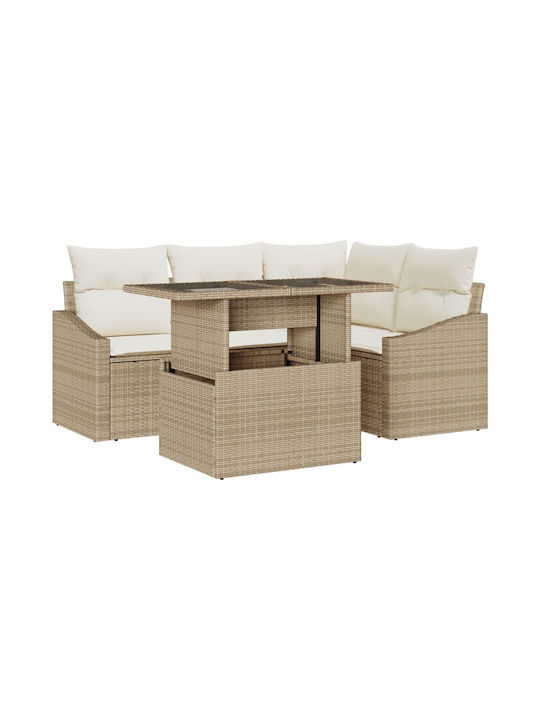Garten- und Outdoor-Möbelsets Typsatz Wohnzimmer 5 Stück Beige mit Kissen