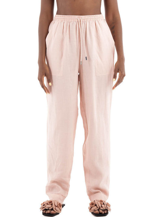 Dama Tesatura Pantaloni cu Croială Normală Pale Pink