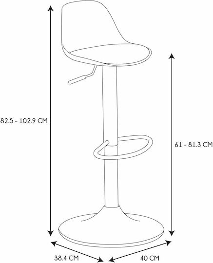 Stool Bar Isak with Back & Adjustable Height Grey 41.5x38x83cm