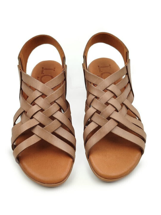 Leder Flache Sandalen für Damen in Beige Farbe