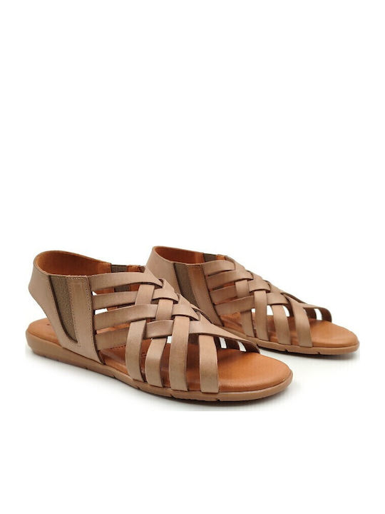 Leder Flache Sandalen für Damen in Beige Farbe