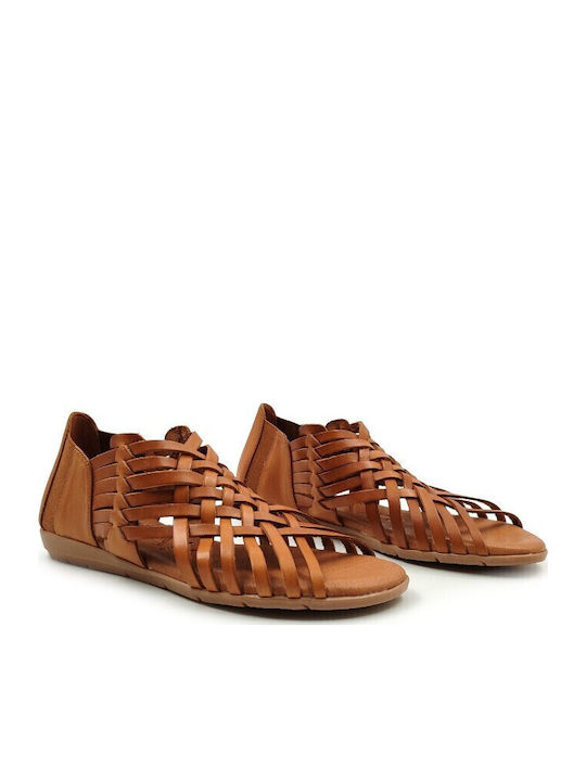 Leder Flache Sandalen für Damen in Tabac Braun Farbe