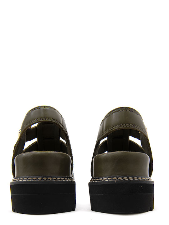Orianna Leather Women's Flat Sandals with Strap in Green Color
