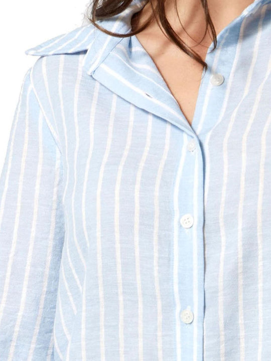 Women's Striped Long Sleeve Shirt Light Blue