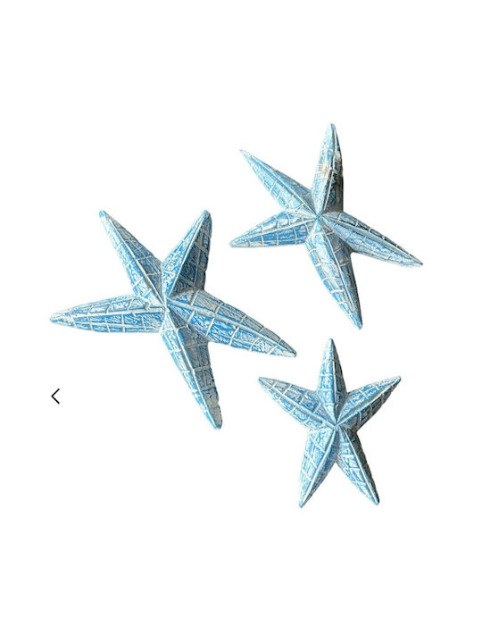 Set of 3 Decorative Handmade Wooden Starfish Blue 11cm-16cm-18cm
