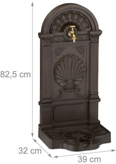 Fântână de Grădină Antică din Aluminiu Turnat Robinet Auriu Scoică Relaxdays Dimensiuni Aprox. 82.5 X 39 X 32 Cm Maro Închis
