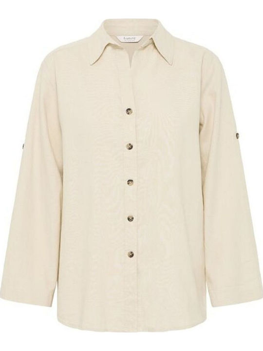 Langärmelig Damen Seidig Hemd Beige