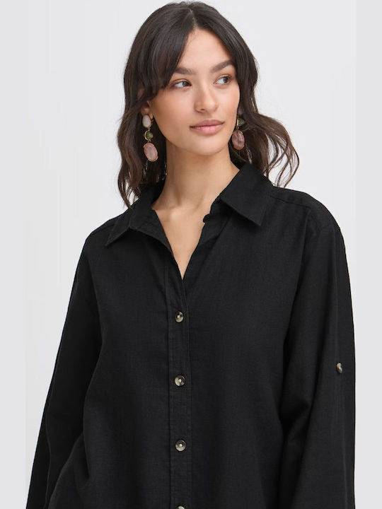 Langärmelig Damen Seidig Hemd Black