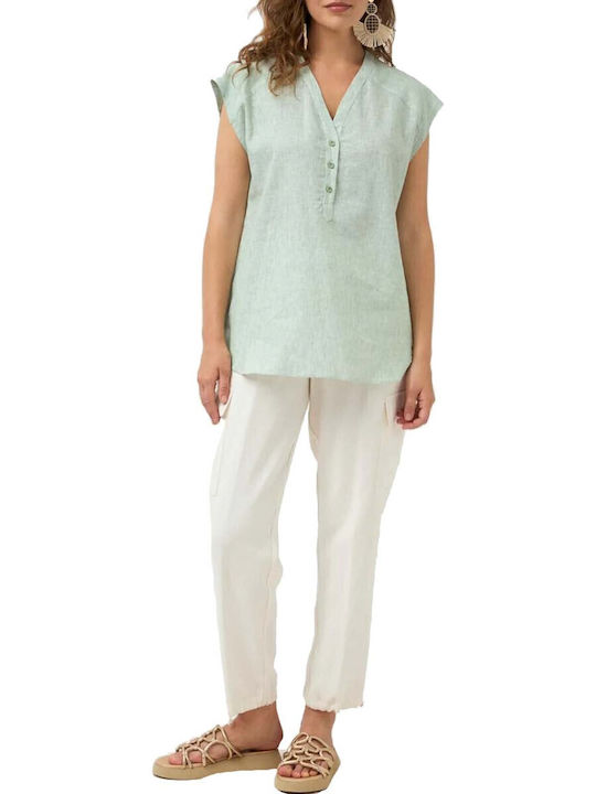 Women's Striped Sleeveless Shirt Green