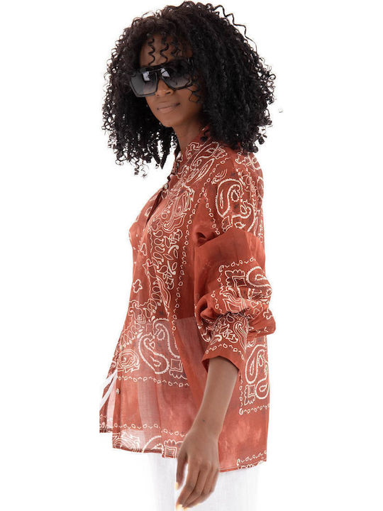 Women's Long Sleeve Shirt Rust Brown