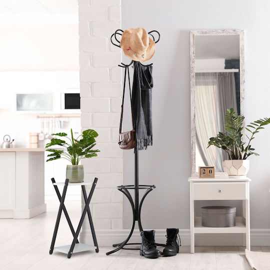 Suport pentru flori din lemn și oțel cu 2 rafturi 57 X 29 X 29 cm negru maro