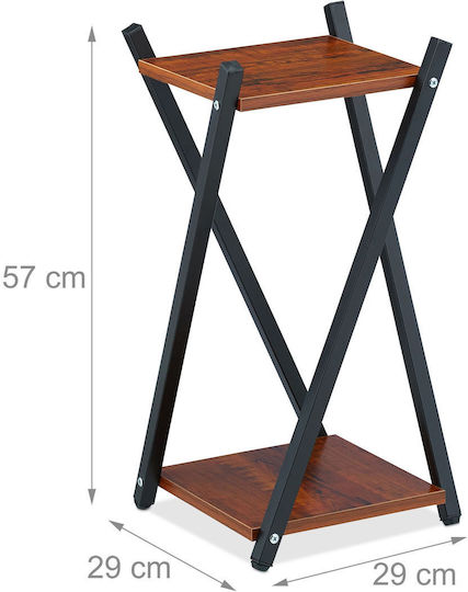 Suport pentru flori din lemn și oțel cu 2 rafturi 57 X 29 X 29 cm negru maro