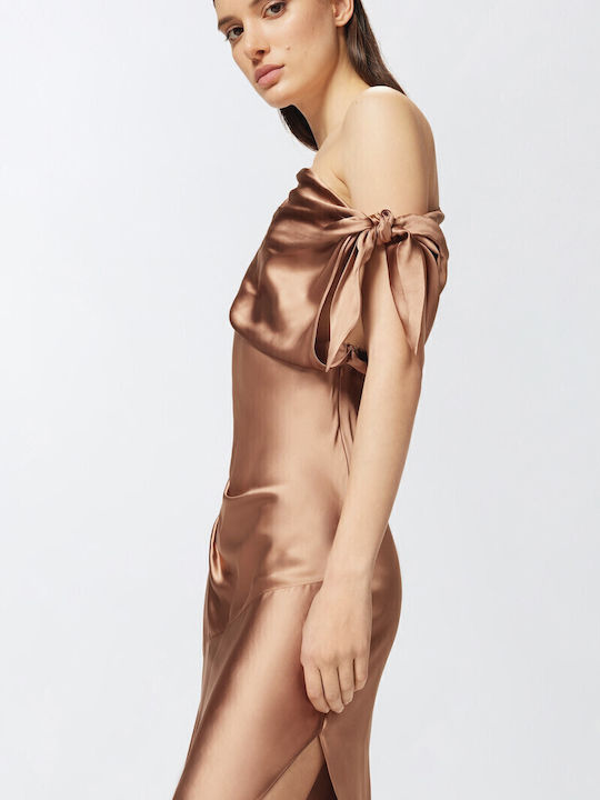 Midi Dress for Wedding - Christening Light Brown